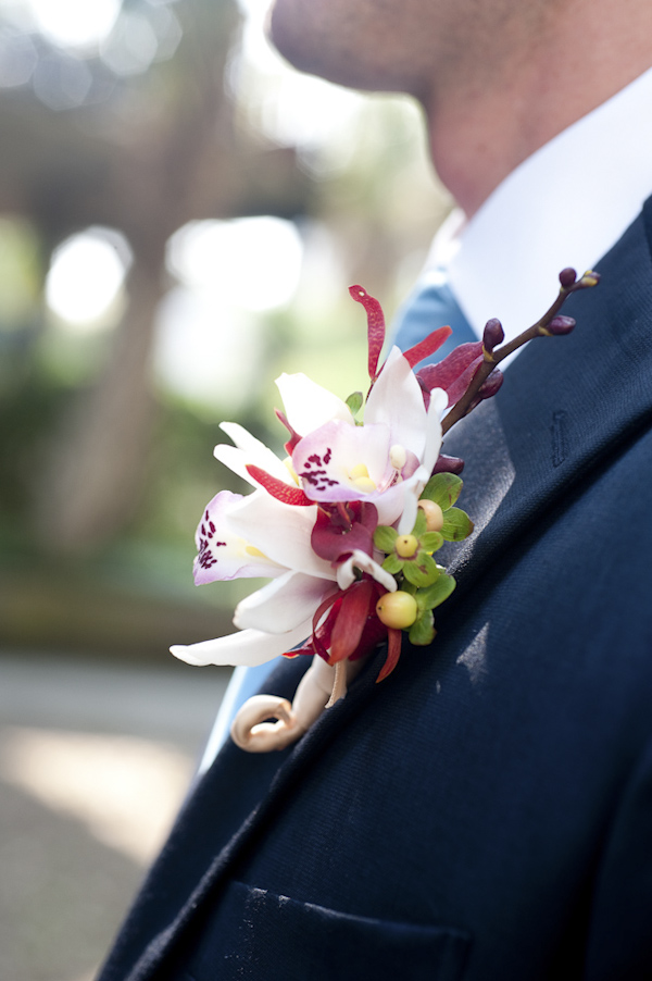 colorful boutonnier of the groom - wedding photo by top South Carolina wedding photographer Leigh Webber